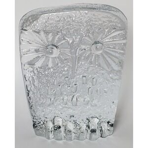 Clear Glass Owl Christmas Gift Paperweight Bookend Vintage MCM Bird Lover